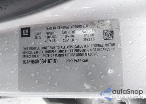 2016 Buick Verano Convenience Group from USA, damaged, VIN 1G4PR5SK0G4107161